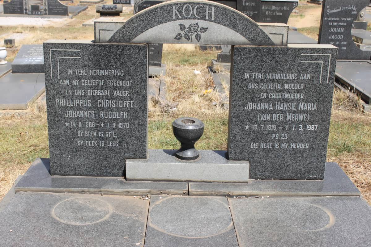 KOCH Phillippus Christoffel Johannes Rudolfh 1908-1970 &amp; Johanna Hansie Maria VAN DER MERWE 1919-1987