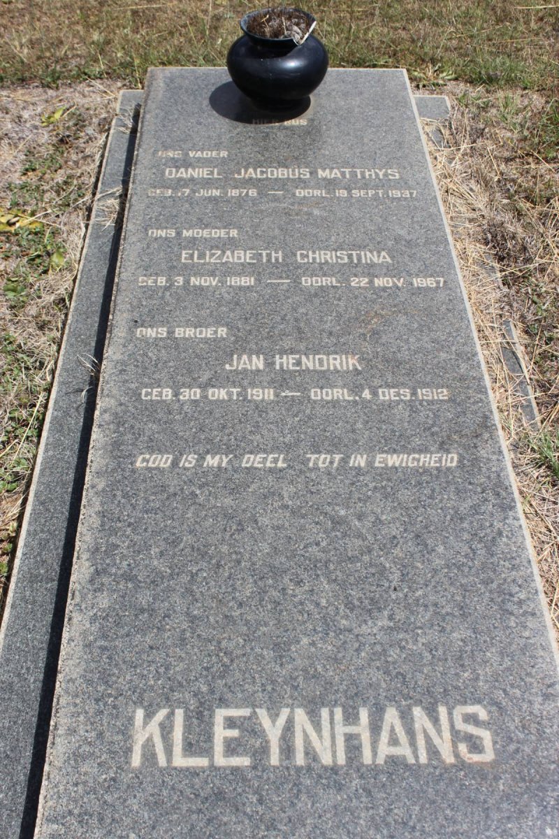 KLEYNHANS Daniel Jacobus Matthys 1876-1937 &amp; Elizabeth Christina 1881-1967 :: KLEYNHANS Jan Hendrik 1911-1912