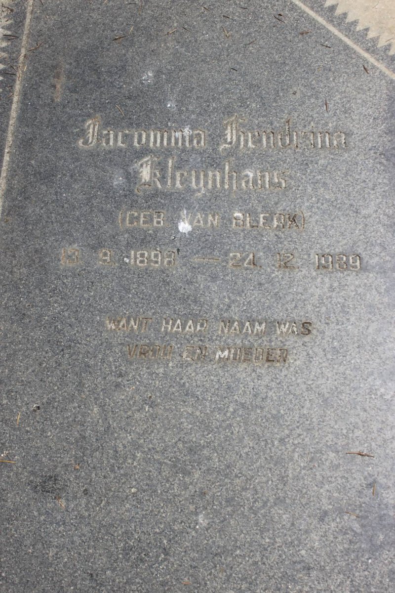 KLEYNHANS Jacomina Hendrina geb VAN BLERK 1898-1989