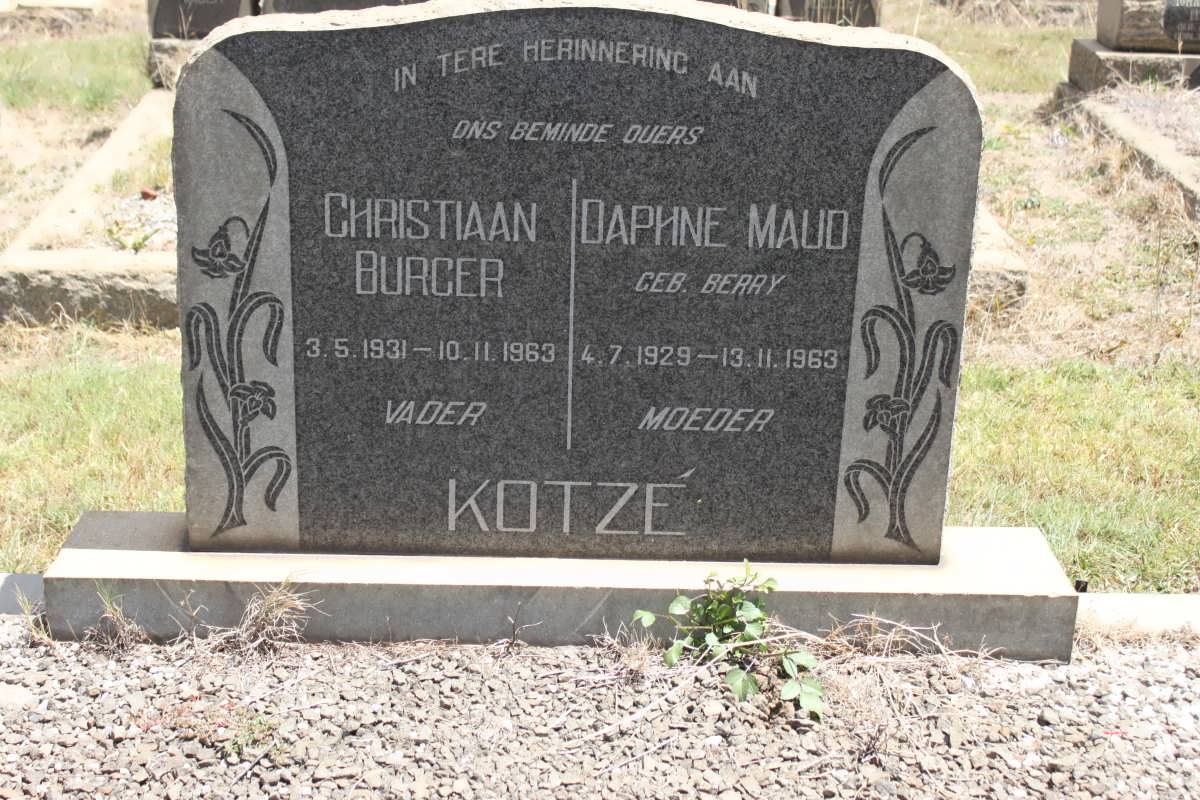 KOTZÉ Christiaan Burger 1931-1963 &amp; Daphne Maud BERRY 1929-1963