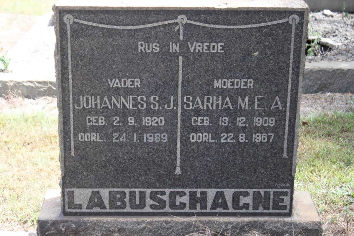LABUSCHAGNE Johannes S.J. 1920-1989 &amp; Sarha M.E.A. 1909-1967