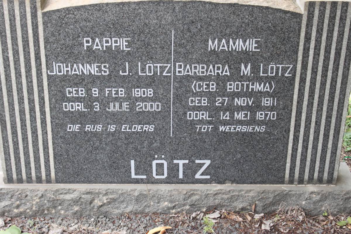 LÖTZ Johannes J. 1908-2000 &amp; Barbara M. BOTHMA 1911-1970