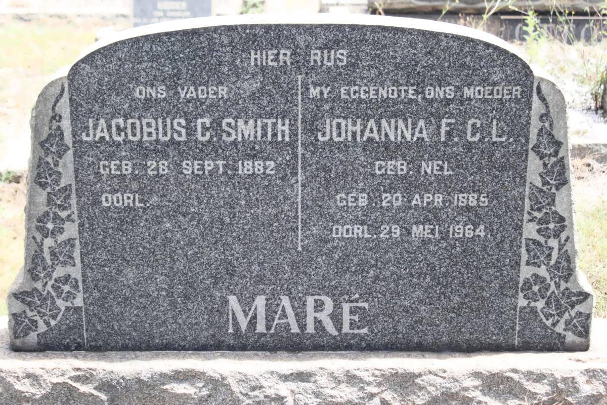 MARÉ Jacobus C. Smith 1882- &amp; Johanna F.C.L.NEL 1885-1964