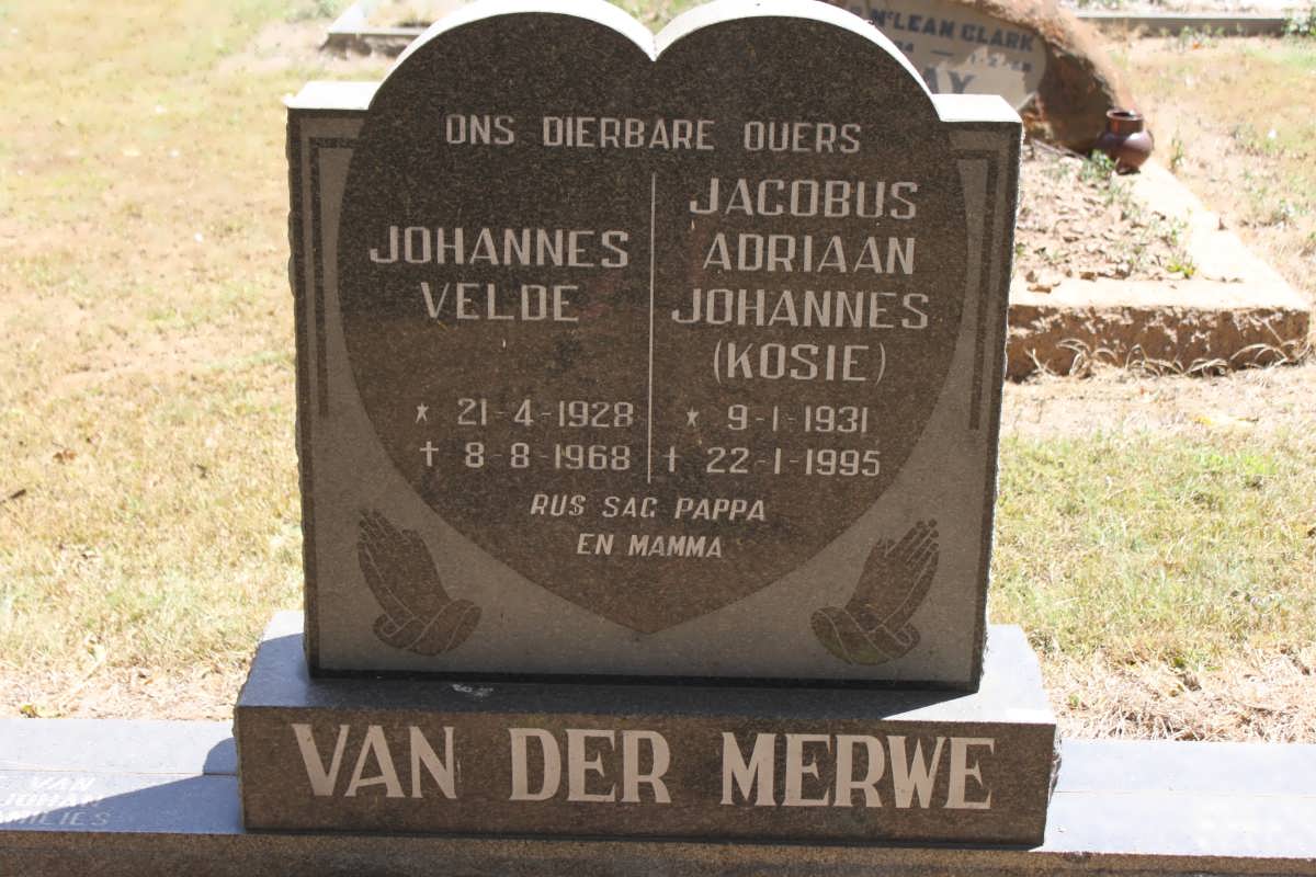 MERWE Johannes Velde, van der 1928-1968 &amp; Jacobus Adriaan Johannes 1931-1995