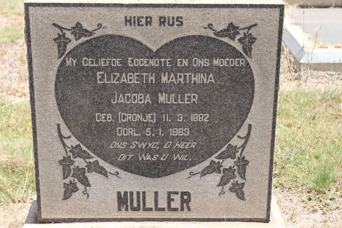 MULLER Elizabeth Marthina Jacoba geb CRONJE 1882-1963