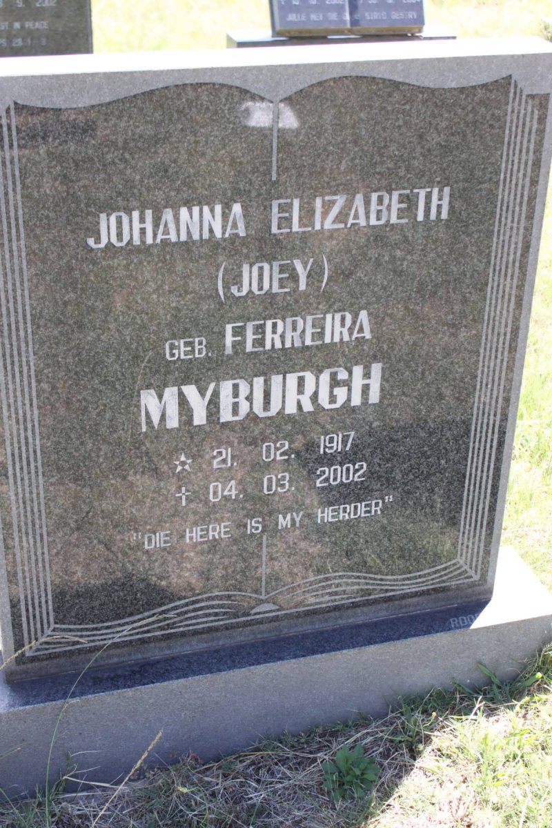 MYBURGH Johanna Elizabeth geb FERREIRA 1917-2002
