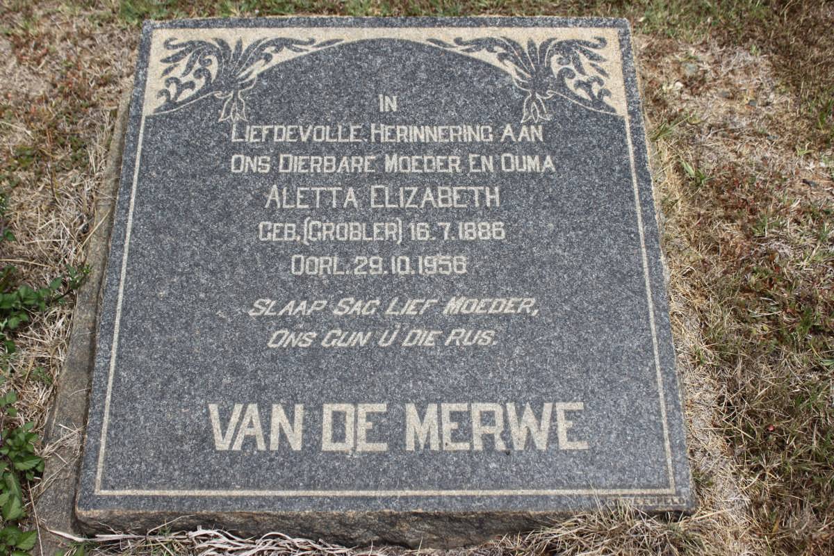 MERWE Aletta Elizabeth, van der nee GROBLER 1886-1958