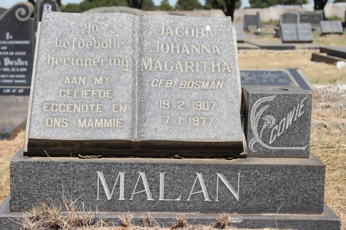 MALAN Jacoba Johanna Magaritha nee BOSMAN 1907-1977