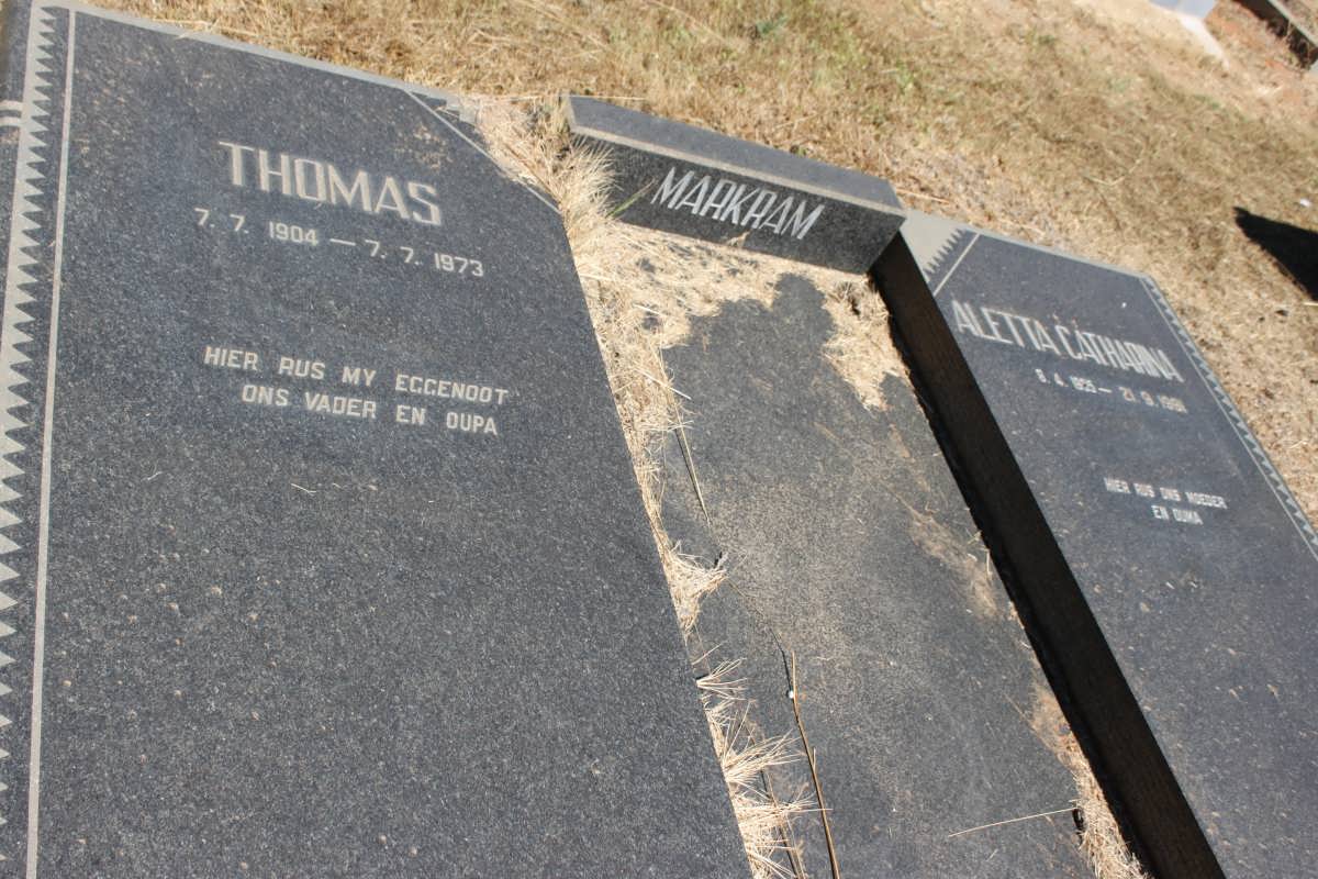 MARKRAM Thomas 1904-1973 &amp; Aletta Catharina 1905-1991