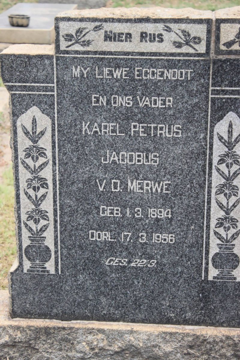 MERWE Karel Petrus Jacobus, v.d. 1894-1956