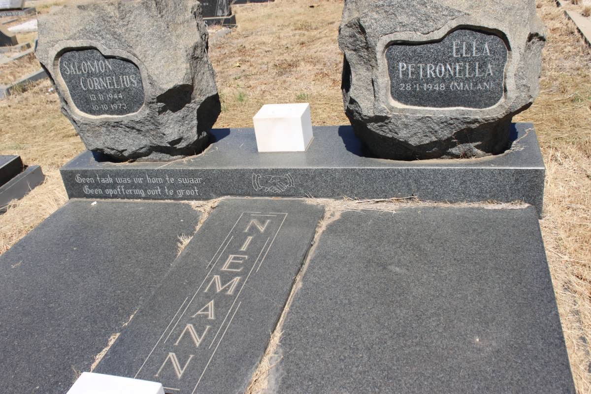 NIEMANN Salomon Cornelius 1944-1973 &amp; Ella Petronella MALAN 1948-