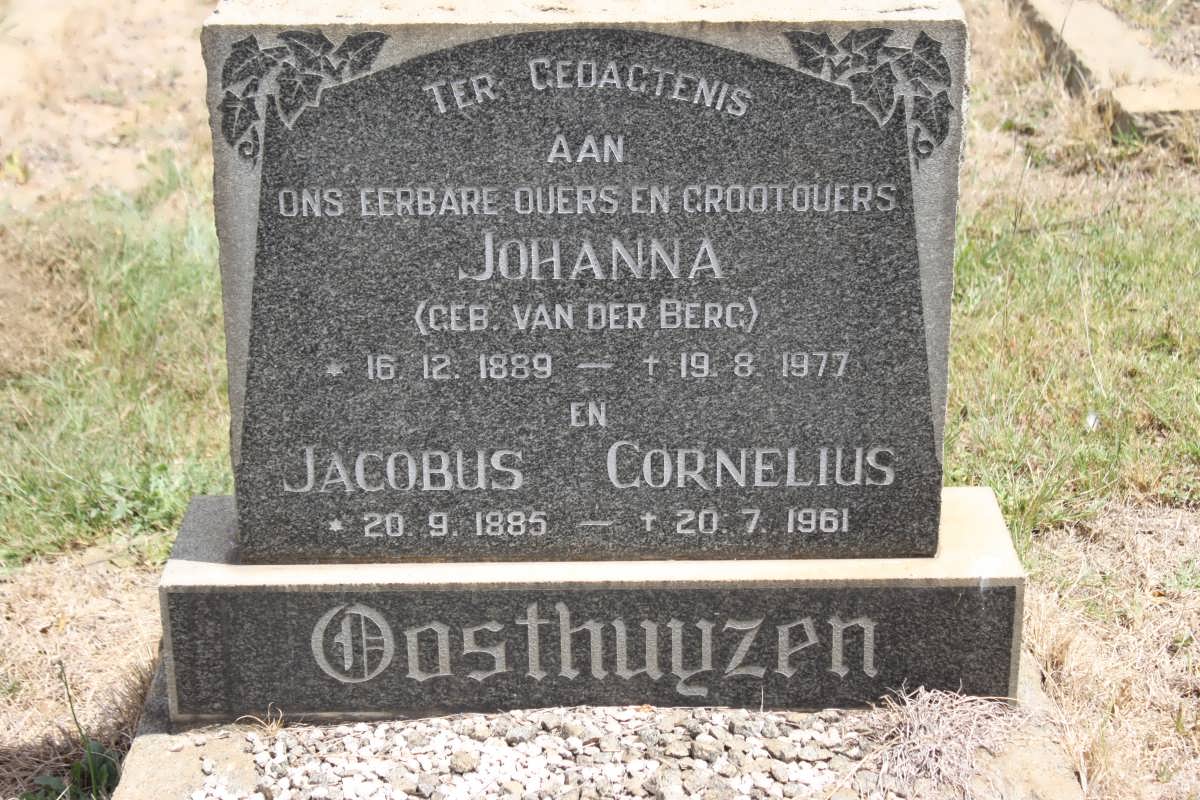 OOSTHUYZEN Jacobus Cornelius 1885-1961 &amp; Johanna VAN DER BERG 1889-1977