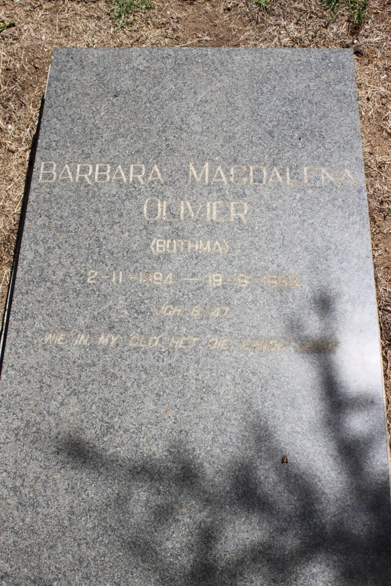 OLIVIER Marbara Magdalena geb BOTHMA 1894-1969