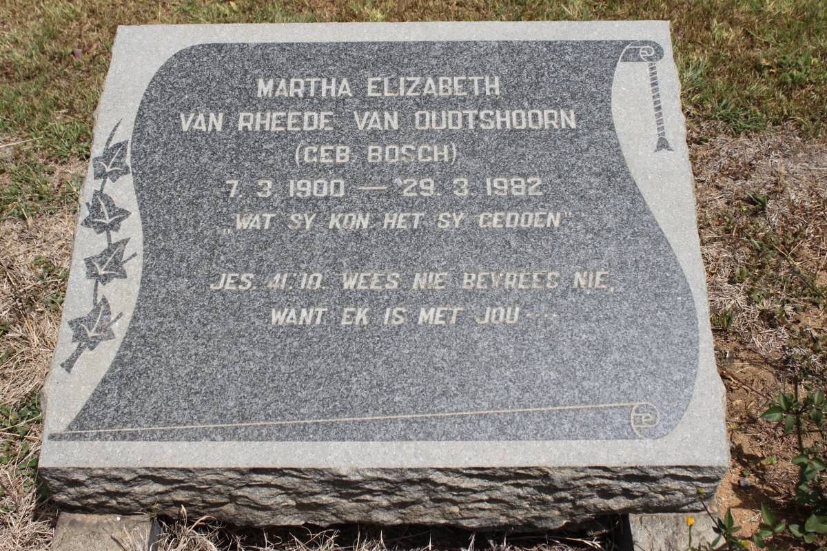 OUDTSHOORN Martha Elizabeth, van Rheede van nee BOSCH 1900-1982