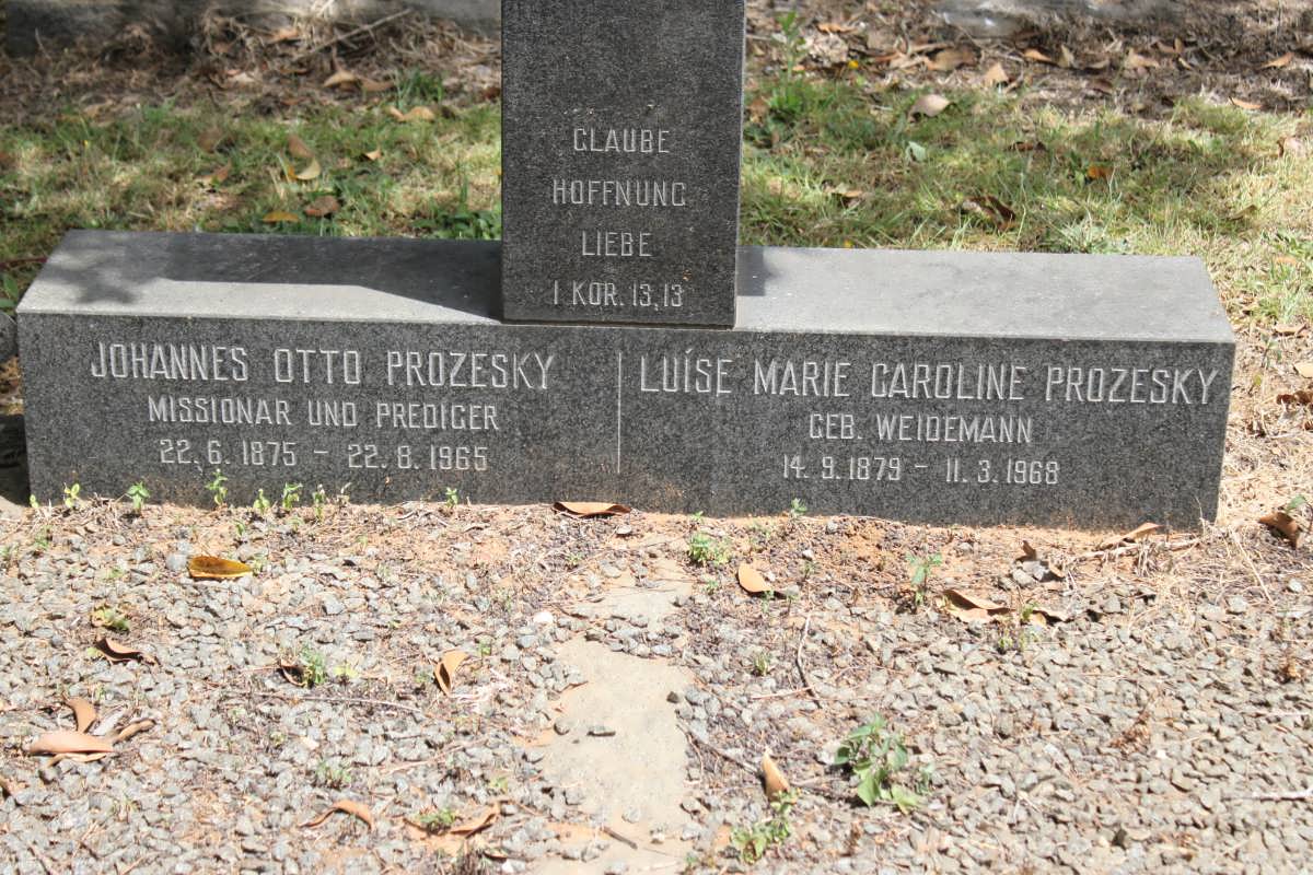 PROZESKY Johannes Otto 1875-1965 &amp; Luíse Marie Caroline WEIDEMANN 1879-1968