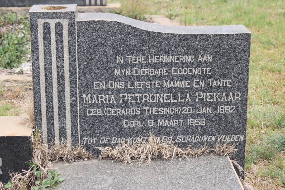 PIEKAAR Maria Petronella nee GERARDS-THESINGH 1892-1956