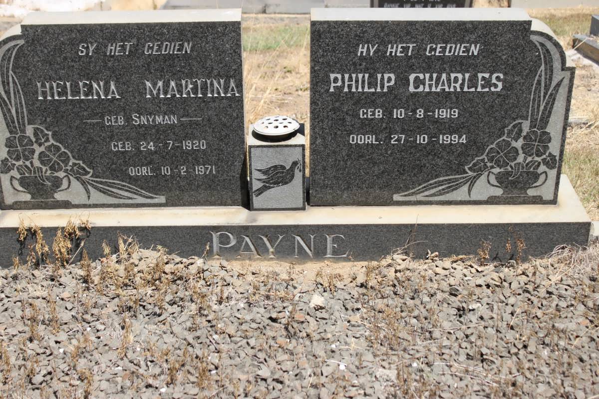 PAYNE Philip Charles 1919-1994 &amp; Helena Martina SNYMAN 1920-1971