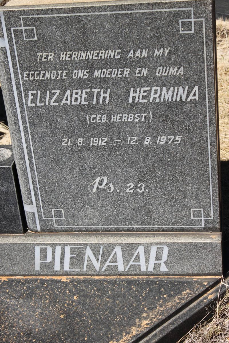 PIENAAR Elizabeth Hermina nee HERBST 1912-1975