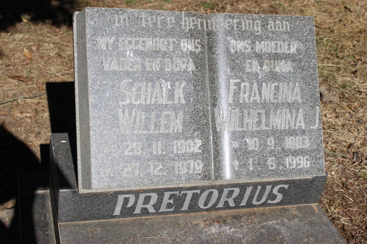 PRETORIUS Schalk Willem 1902-1979 &amp; Francina Wilhelmina J. 1903-1996