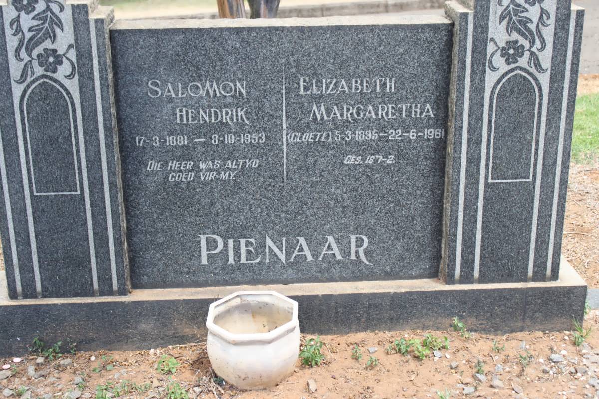 PIENAAR Salomon Hendrik 1881-1053 &amp; Elizabeth Margaretha CLOETE 1895-1961