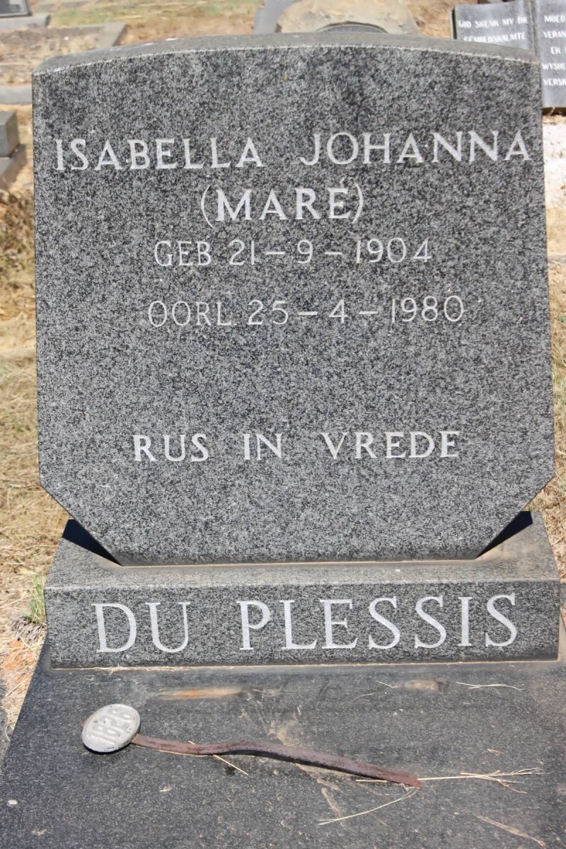 PLESSIS Isabella Johanna, du nee MARE 1904-1980