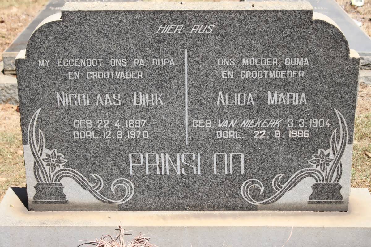 PRINSLOO Nicolaas Dirk 1897-1970 &amp; Alida Maria VAN NIEKERK 1904-1986