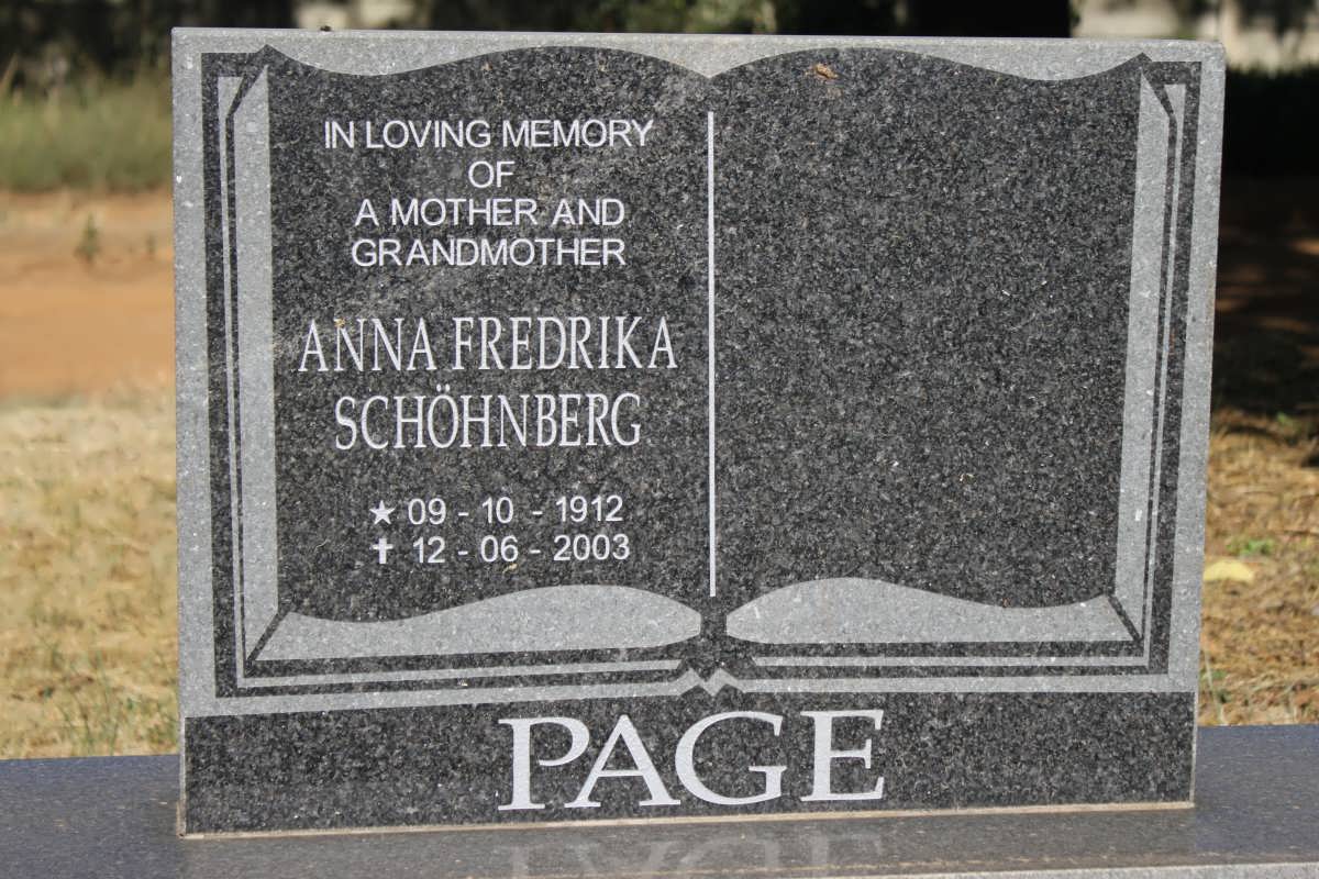 PAGE Anna Fredrika geb SCHÖHNBERG 1912-2003