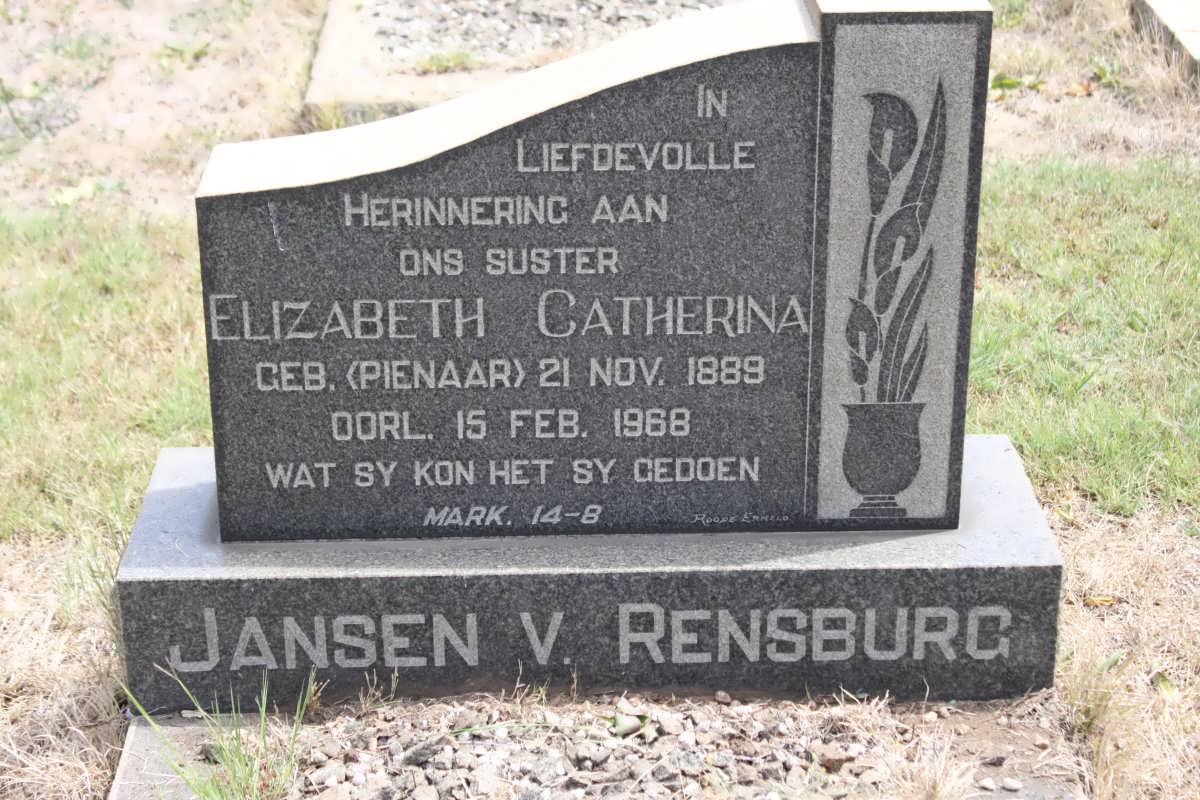 RENSBURG Elizabeth Catharina, Jansen v. geb PIENAAR 1889-1968