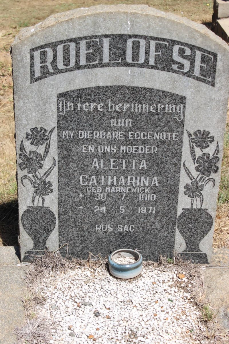 ROELOFSE Aletta Catharina nee MARNEWICK 1910-1971