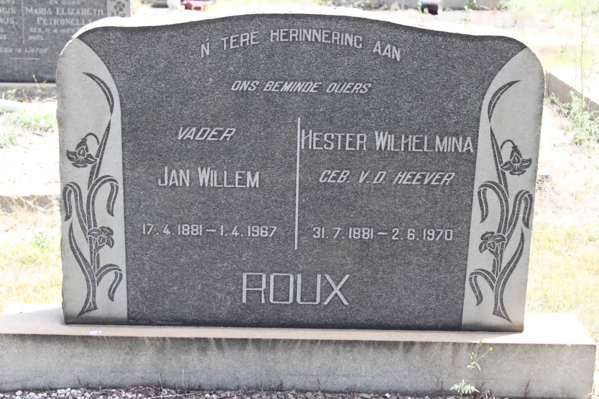 ROUX Jan Willem 1881-1967 &amp; Hester Wilhelmina V.D. HEEVER 1881-1970