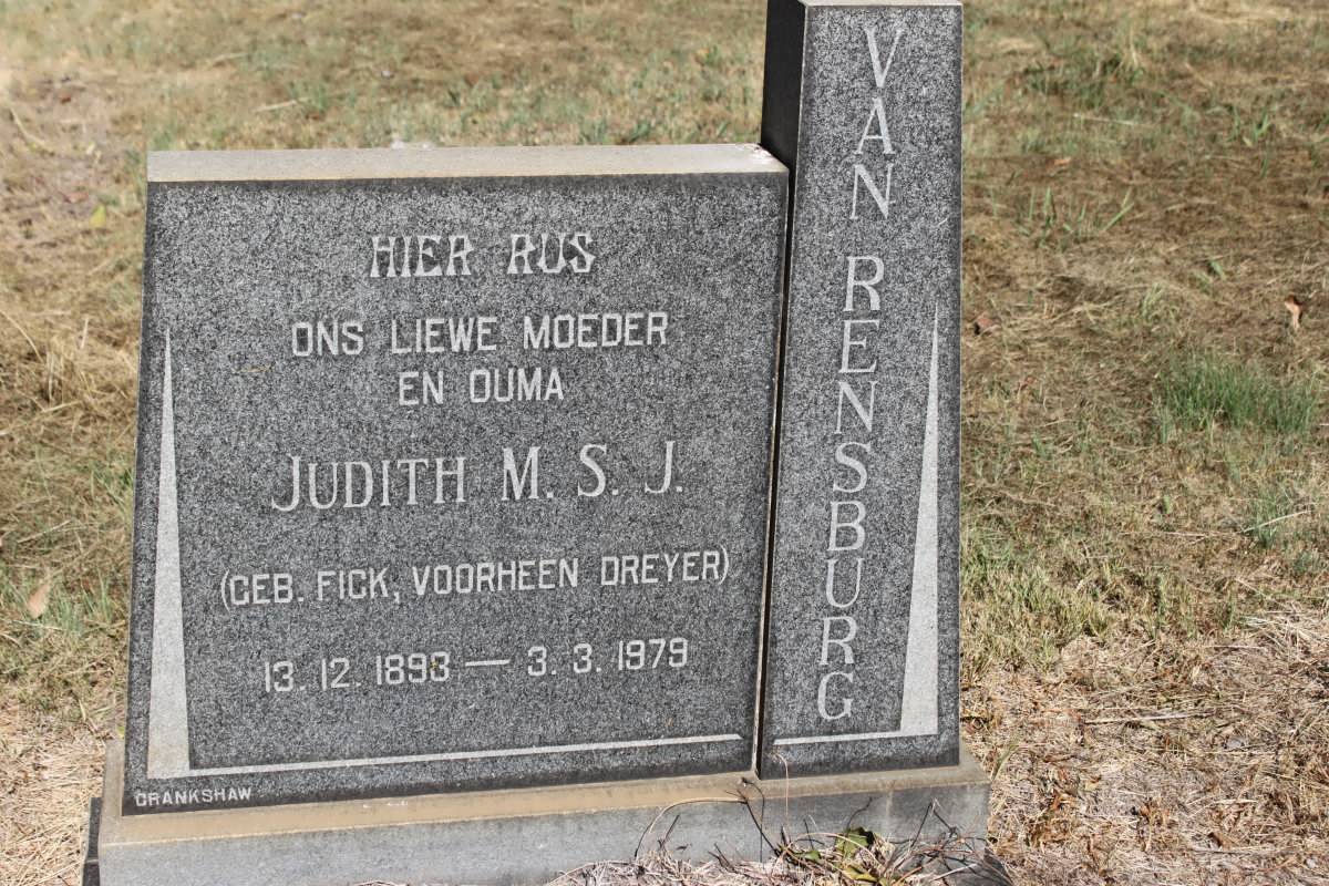 RENSBURG Judith M.S.J., van, formerly DREYER, nee FICK 1893-1979