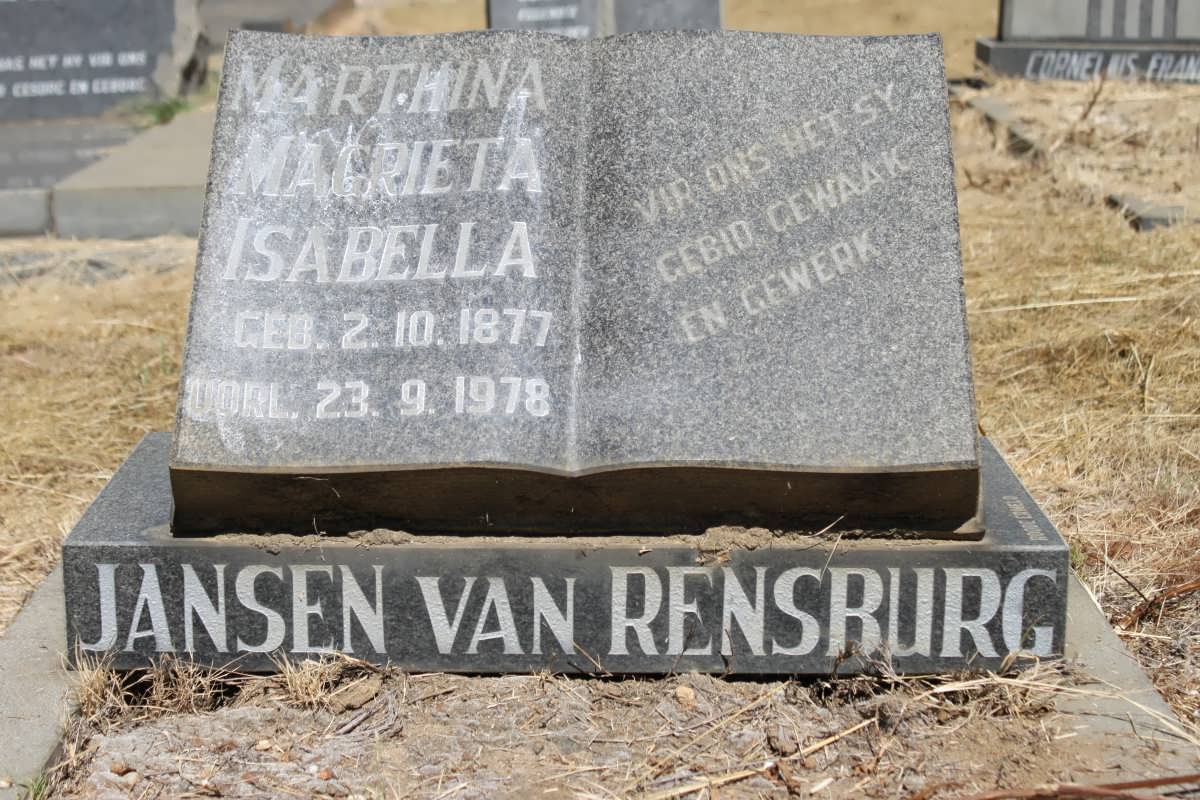 RENSBURG Marthina Magrieta Isabella, Jansen van 1877-1978