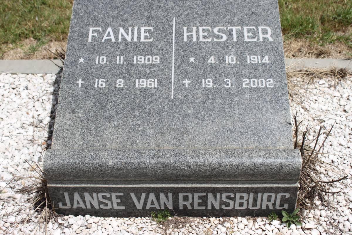 RENSBURG Fanie, Janse van 1909-1961 &amp; Hester 1914-2002