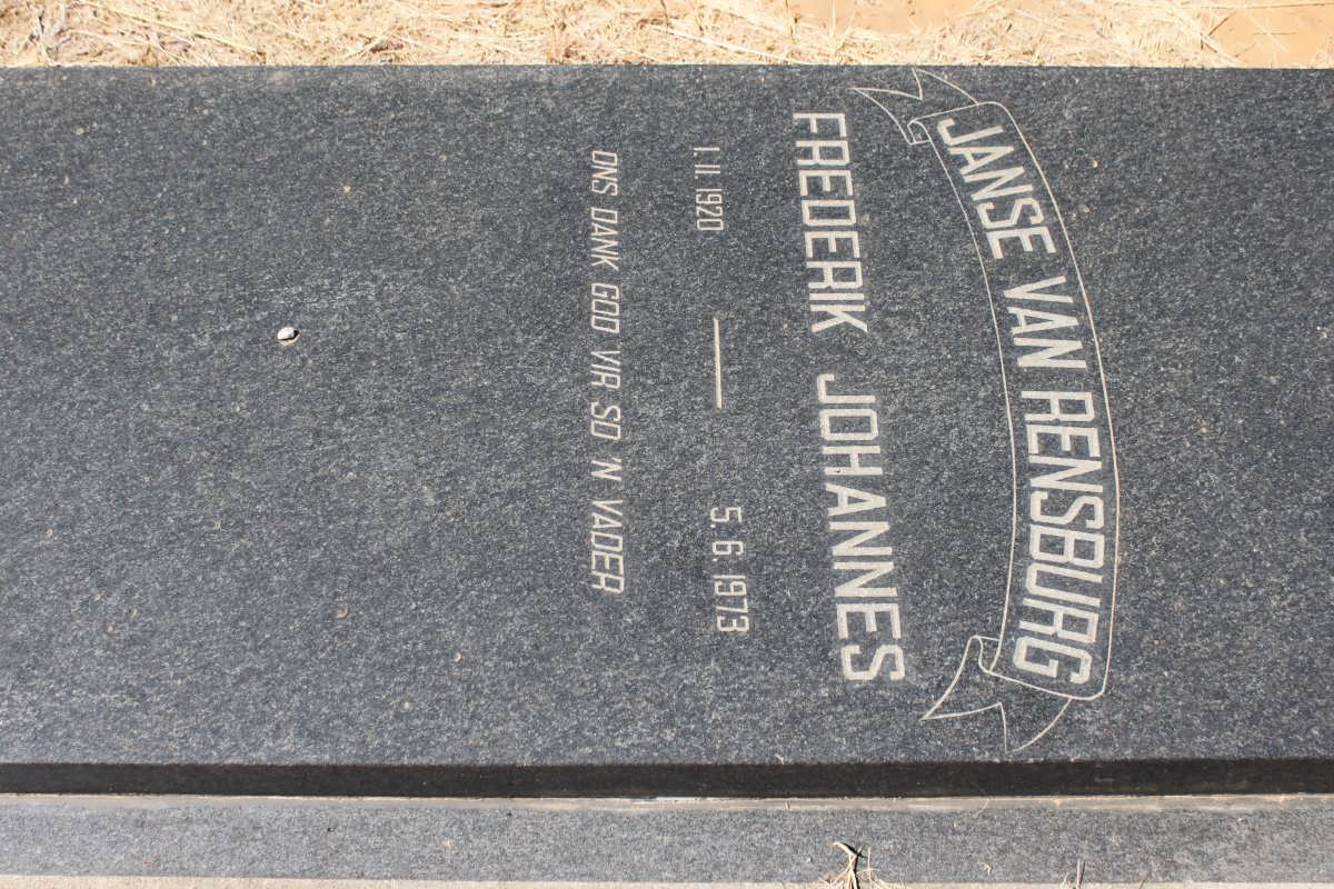 RENSBURG Frederik Johannes, Janse van 1920-1973