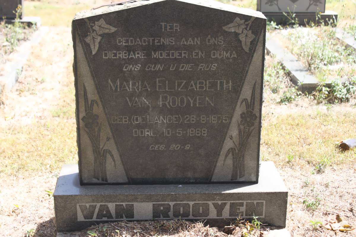 ROOYEN Maria Elizabeth, van geb DE LANGE 1875-1968