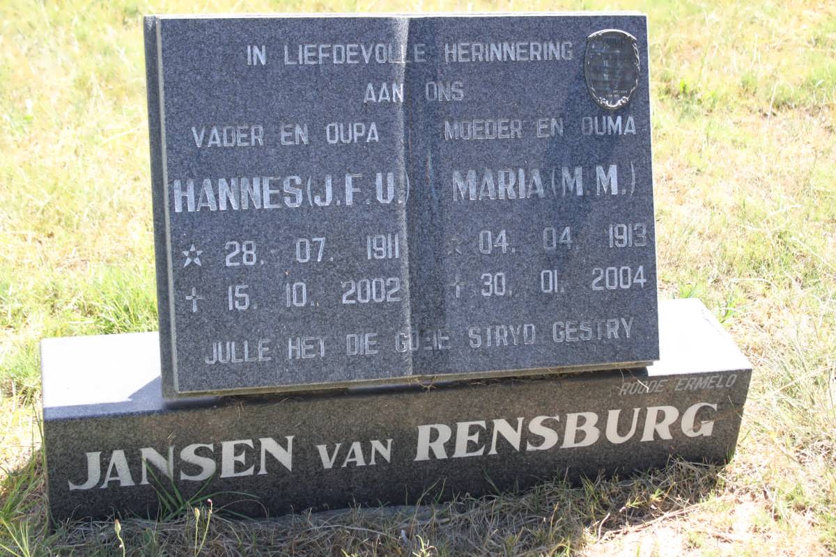 RENSBURG J.F.U., Jansen van 1911-2002 &amp; M.M. 1913-2004