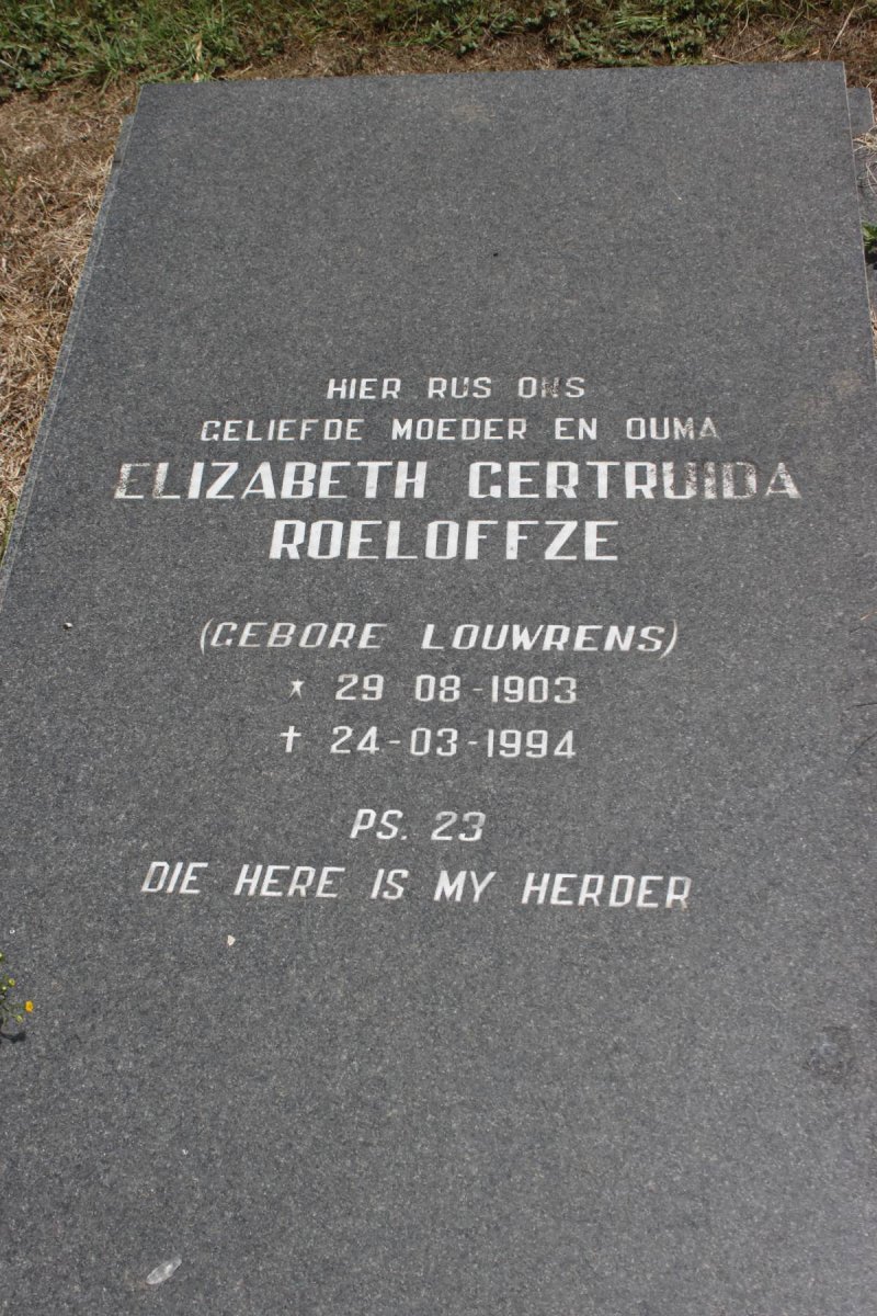 ROELOFFZE Elizabeth Gertruida geb LOUWRENS 1903-1994