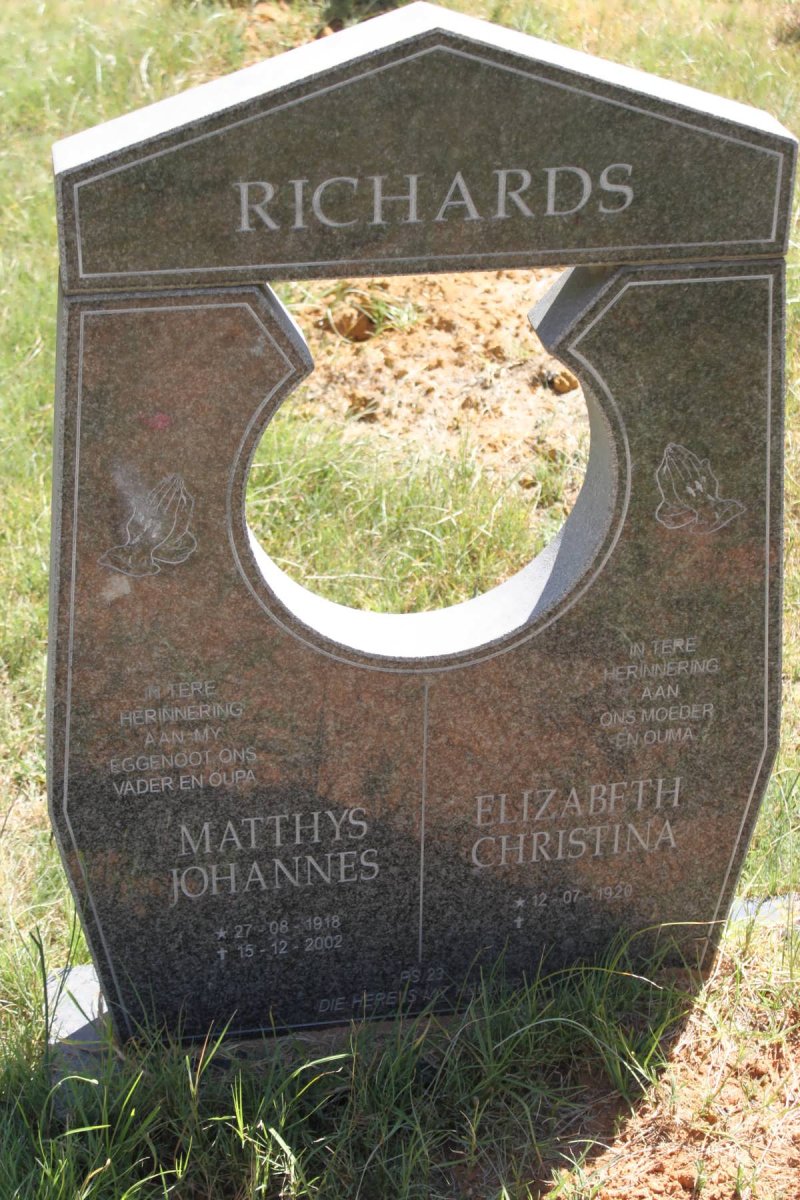RICHARDS Matthys Johannes 1918-2002 &amp; Elizabeth Christina 1920-
