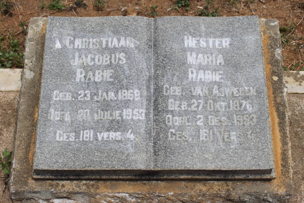 RABIE Christiaan Jacobus 1869-1953 &amp; Hester Maria VAN ASWEGEN 1876-1953