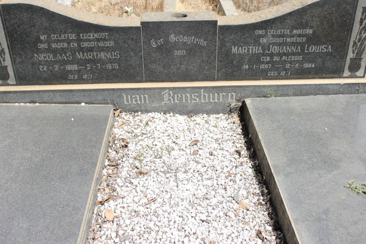 RENSBURG Nicolaas Marthinus 1888-1970 &amp; Martha Johanna Louisa DU PLESSIS 1897-1984