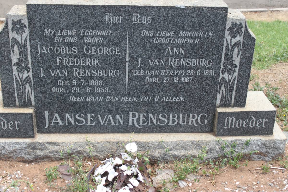 RENSBURG Jacobus George Frederik, Janse van 1888-1953 &amp; Ann VAN STRYP 1891-1967