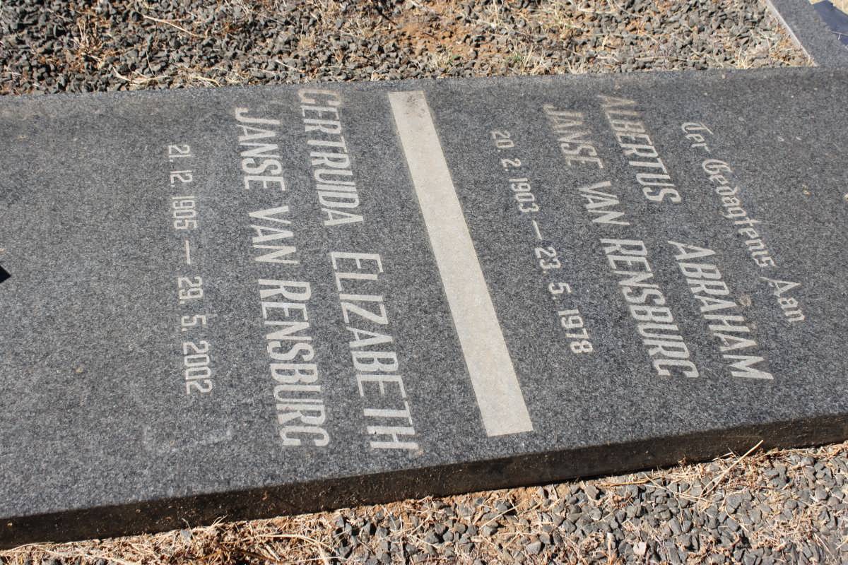 RENSBURG Albertus Abraham, Janse van 1903-1978 &amp; Gertruida Elizabeth 1905-2002