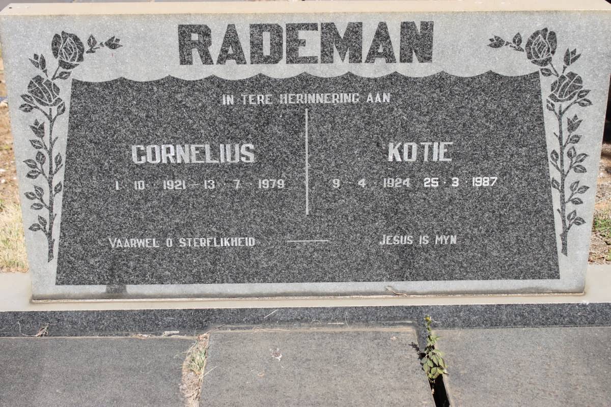 RADEMAN Cornelius 1921-1979 &amp; Kotie 1924-1987