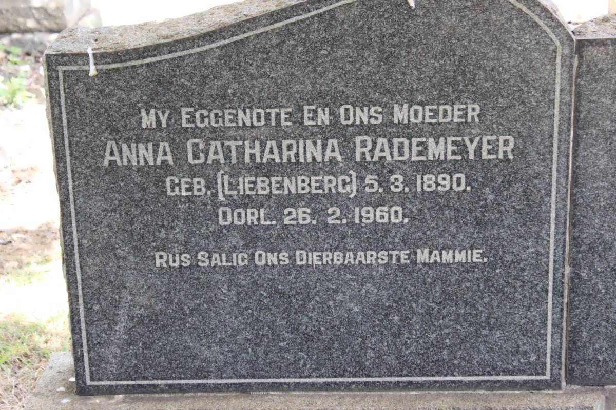 RADEMEYER Anna Catharina geb LIEBENBERG 1890-1960