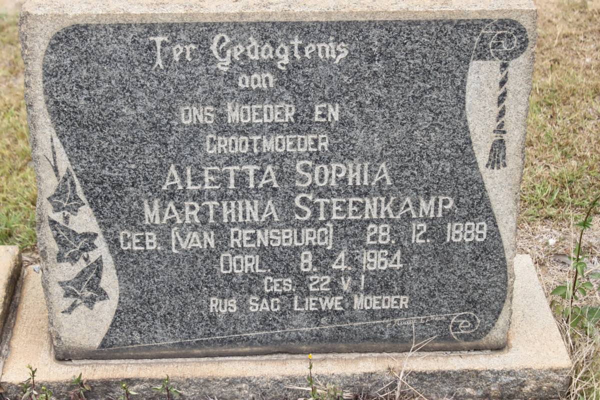 STEENKAMP Aletta Sophia Marthina nee VAN RENSBURG 1889-1964