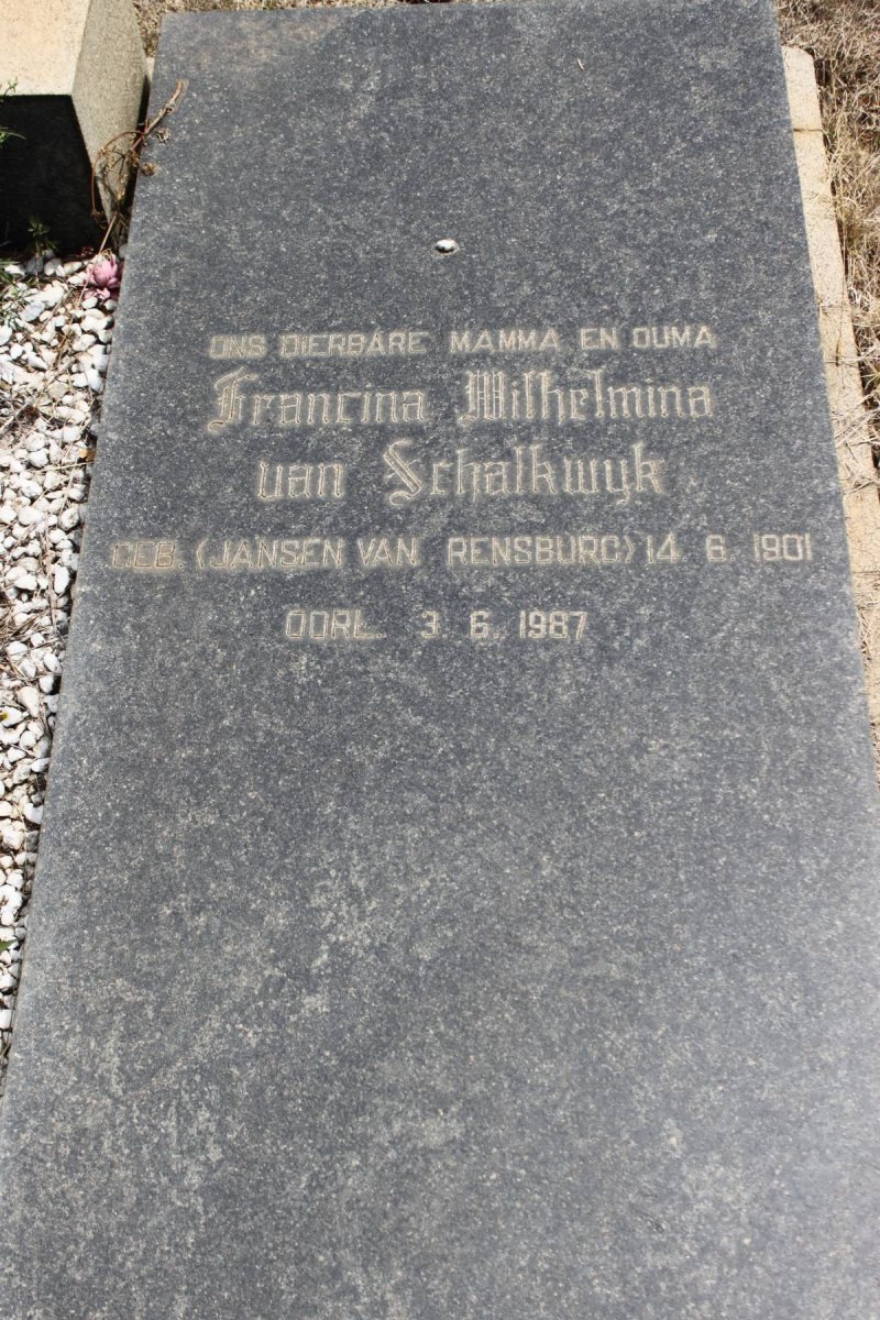 SCHALKWYK Francina Wilhelmina, van geb JANSEN VAN RENSBURG 1901-1987