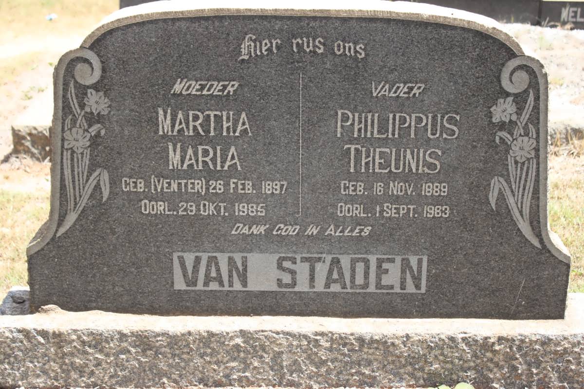 STADEN Philippus Theunis, van 1889-1963 &amp; Martha Maria VENTER 1897-1985