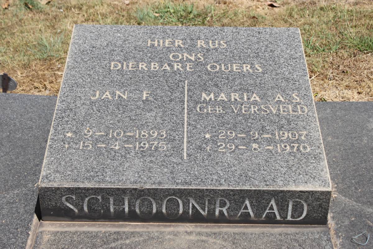 SCHOONRAAD Jan F. 1893-1975 &amp; Maria A.S. VERSVELD 1907-1970
