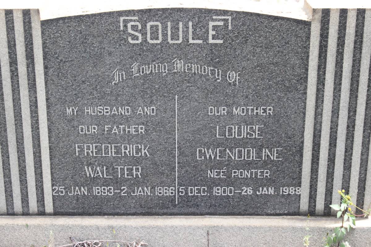 SOULE Frederick Walter 1893-1966 &amp; Louise Gwendoline PONTER 1900-1988