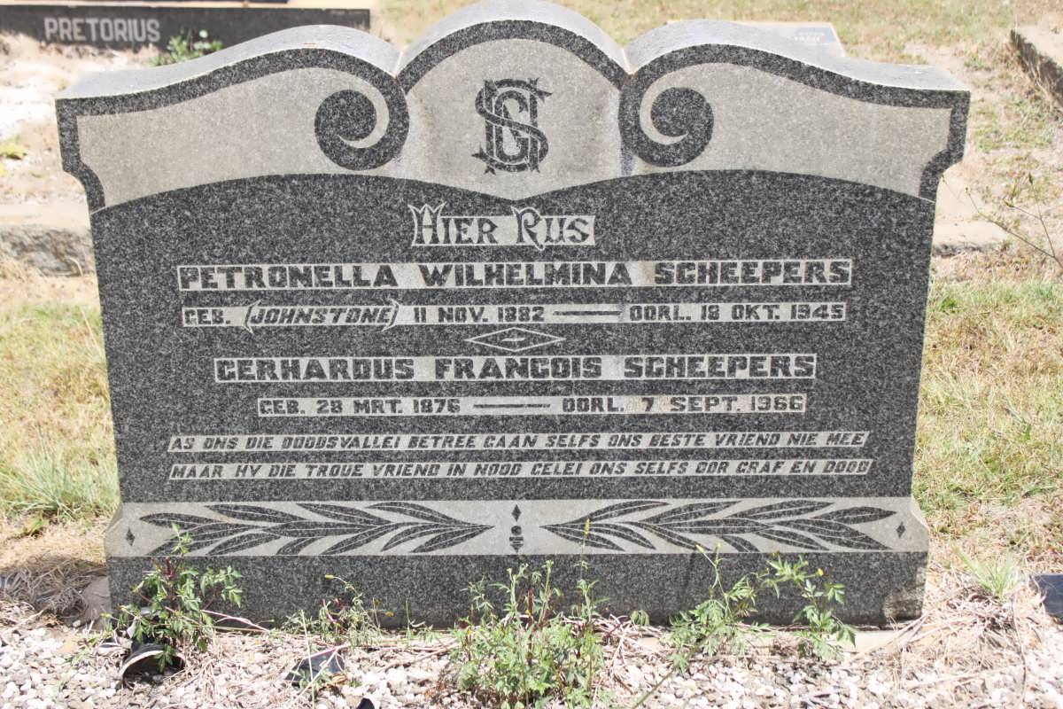 SCHEEPERS Gerhardus Francois 1876-1966 &amp; Petronella Wilhelmina JOHNSTONE 1882-1945